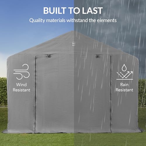 10x8ft Outdoor Storage Shed with Dual Doors Windows Metal Frame Black I5855
