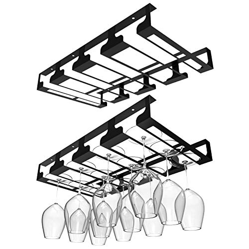 Black 4 Rows 2 Packs Metal Wine Glass Rack C59343