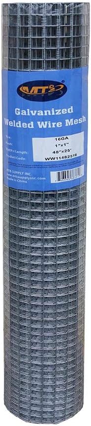 Galvanized Welded Wire Mesh Garden Fence 24 Inch x 25 Foot 1 Inch x 1 Inch 16GA Pack of 2 T7945