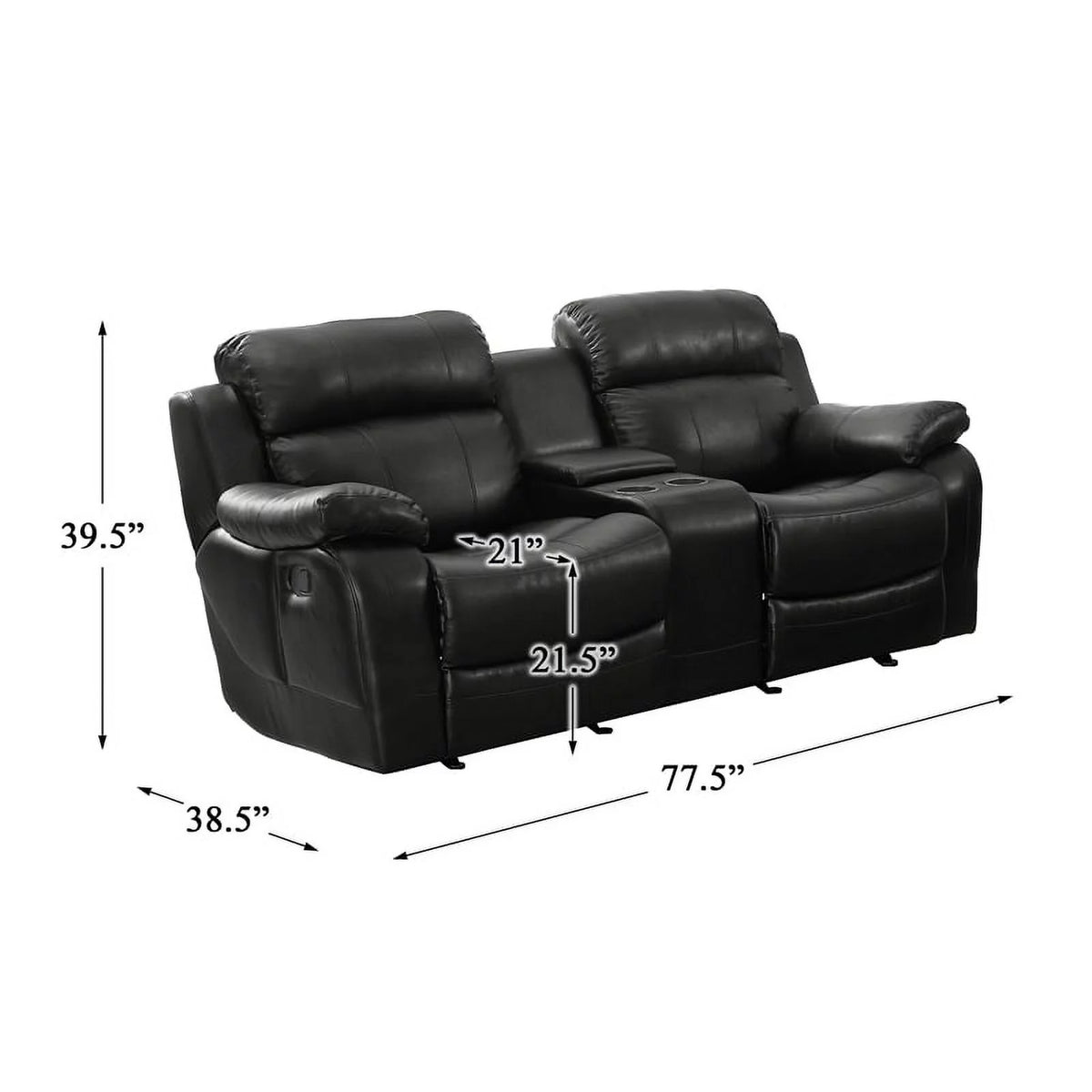 Black Faux Leather Double Glider Reclining Loveseat Q165