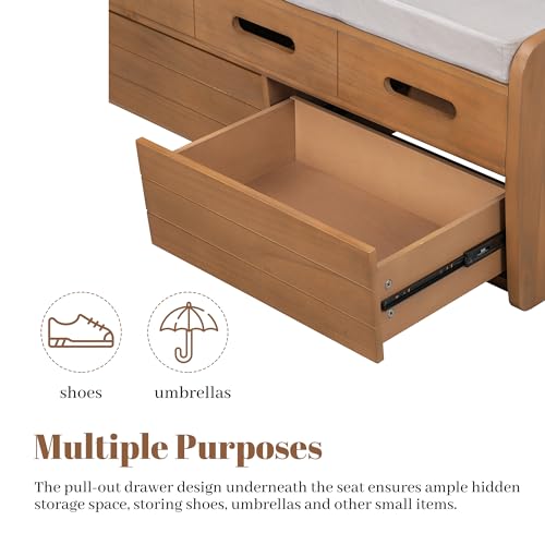 White Wooden Storage Bench with 2 Drawers and Cushion R22162