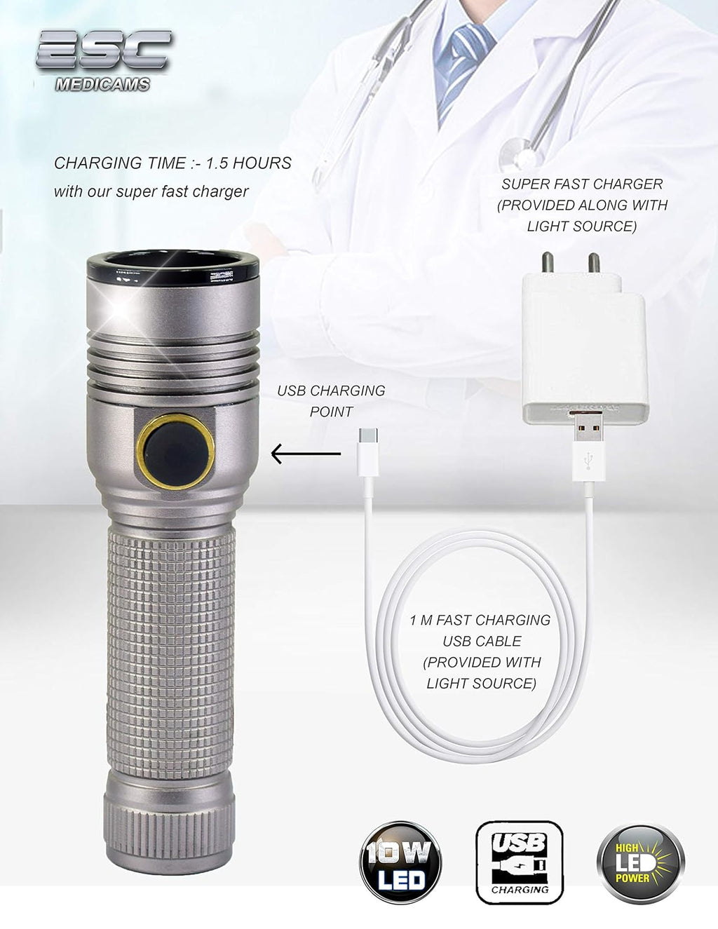 Portable Rigid ENT Cold LED Light Source 10 Watt P829