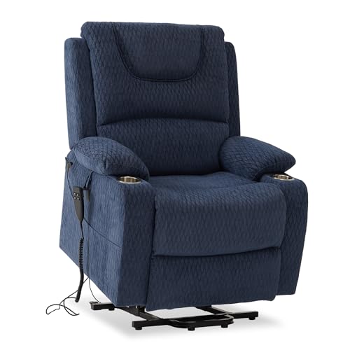 Large Power Lift Recliner Lay Flat Chair Dual Motor with Heat Massage Electric Recliner Chair Cup Holder (Brown, Faux Leather) B81618