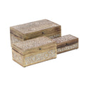 Set of 3 Mango Wood Carved Floral Boxes Brown L341