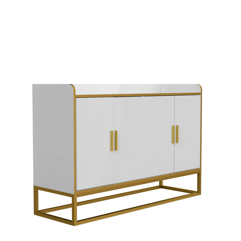 White Gloss Storage Cabinet with Metal Legs E5849