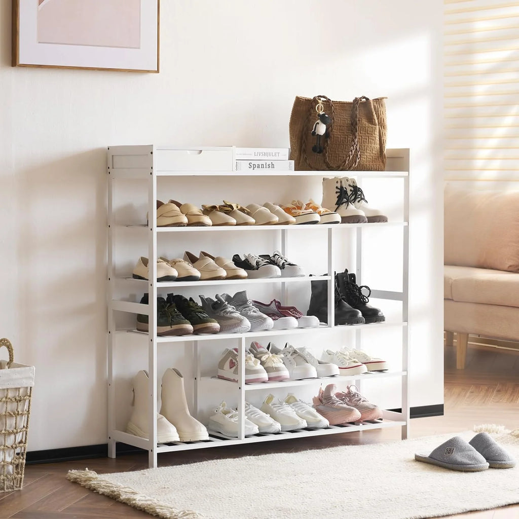 6-Tier Bamboo Shoe Organizer with Storage Box Q354253