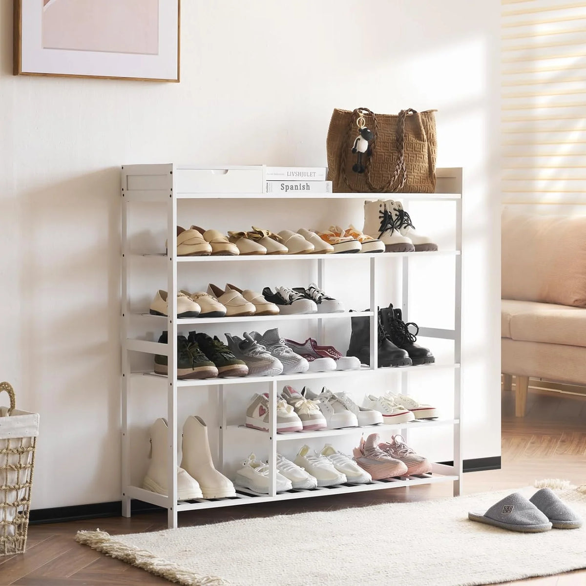 6-Tier Bamboo Shoe Organizer with Storage Box Q354253