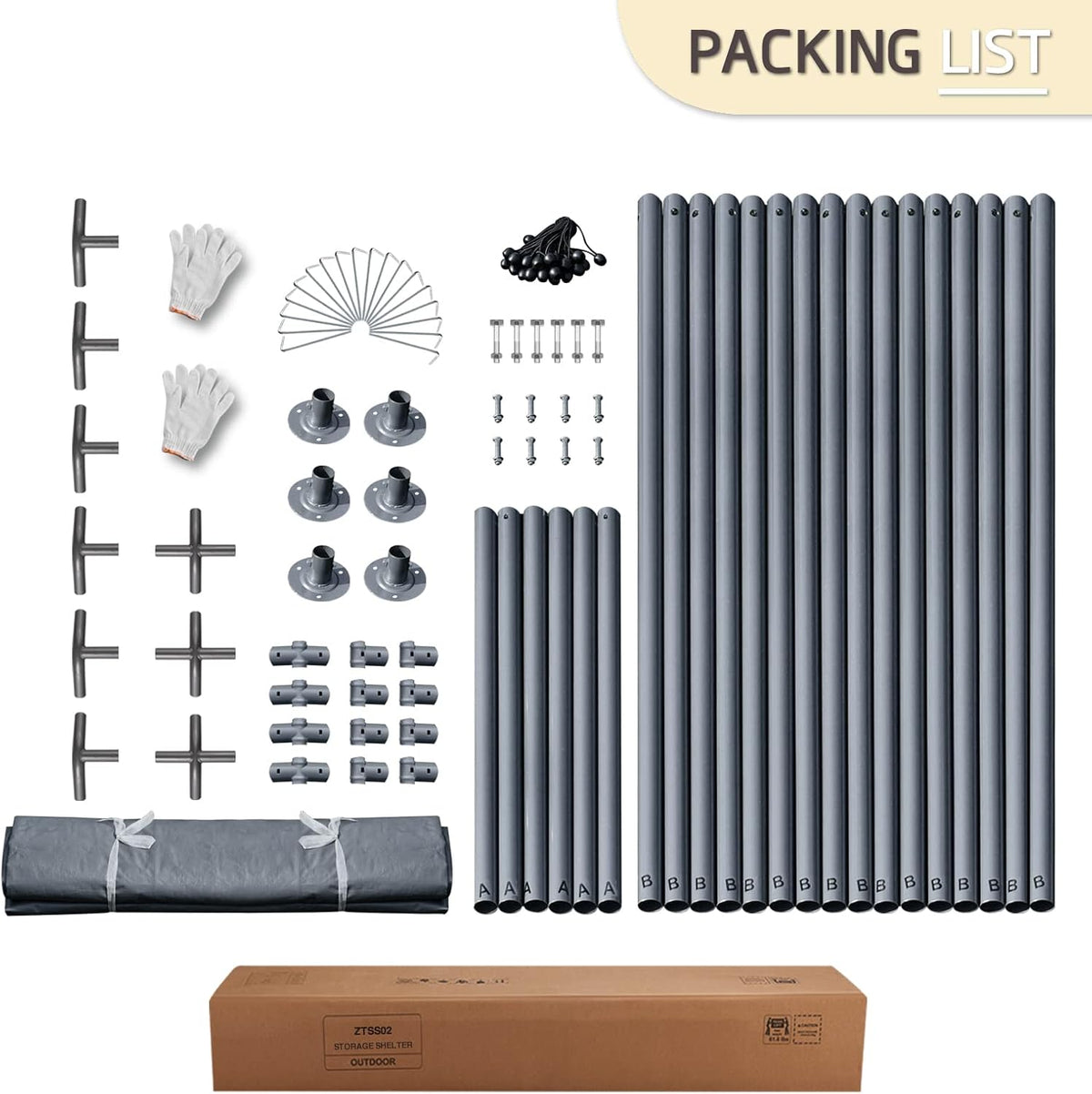 7x12 ft Gray Portable Storage Shed with Roll-up Zipper Door F64931