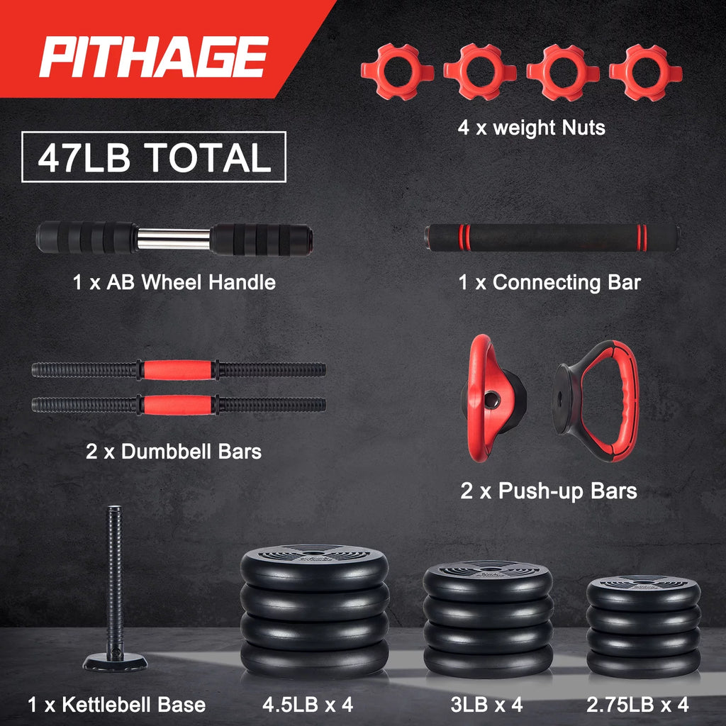 5 in 1 Adjustable Dumbbell Barbell Kettlebell Set 40LB P3180