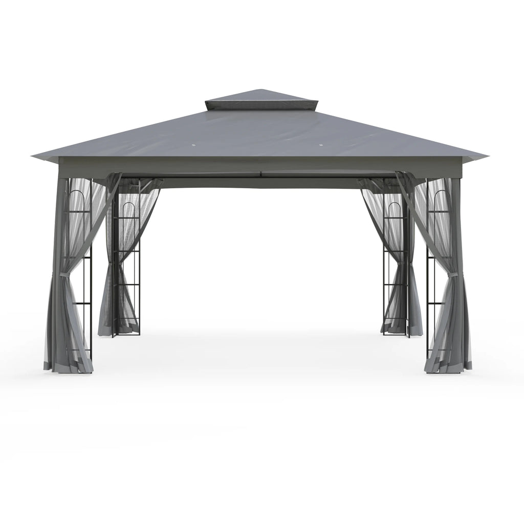 13x11 Metal Patio Gazebo with Mesh Privacy Curtains X92188