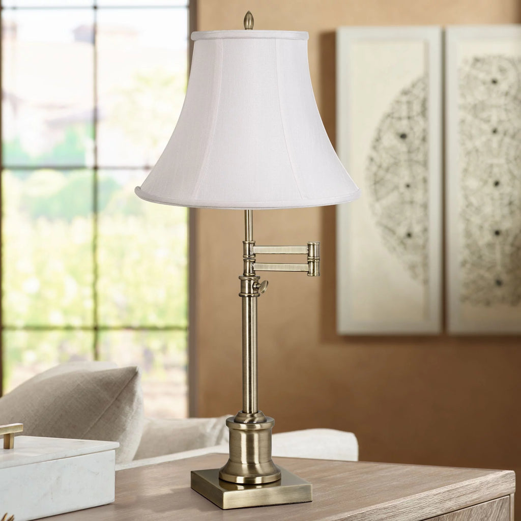 Antique Brass Table Lamp with Fabric Bell Shade S814