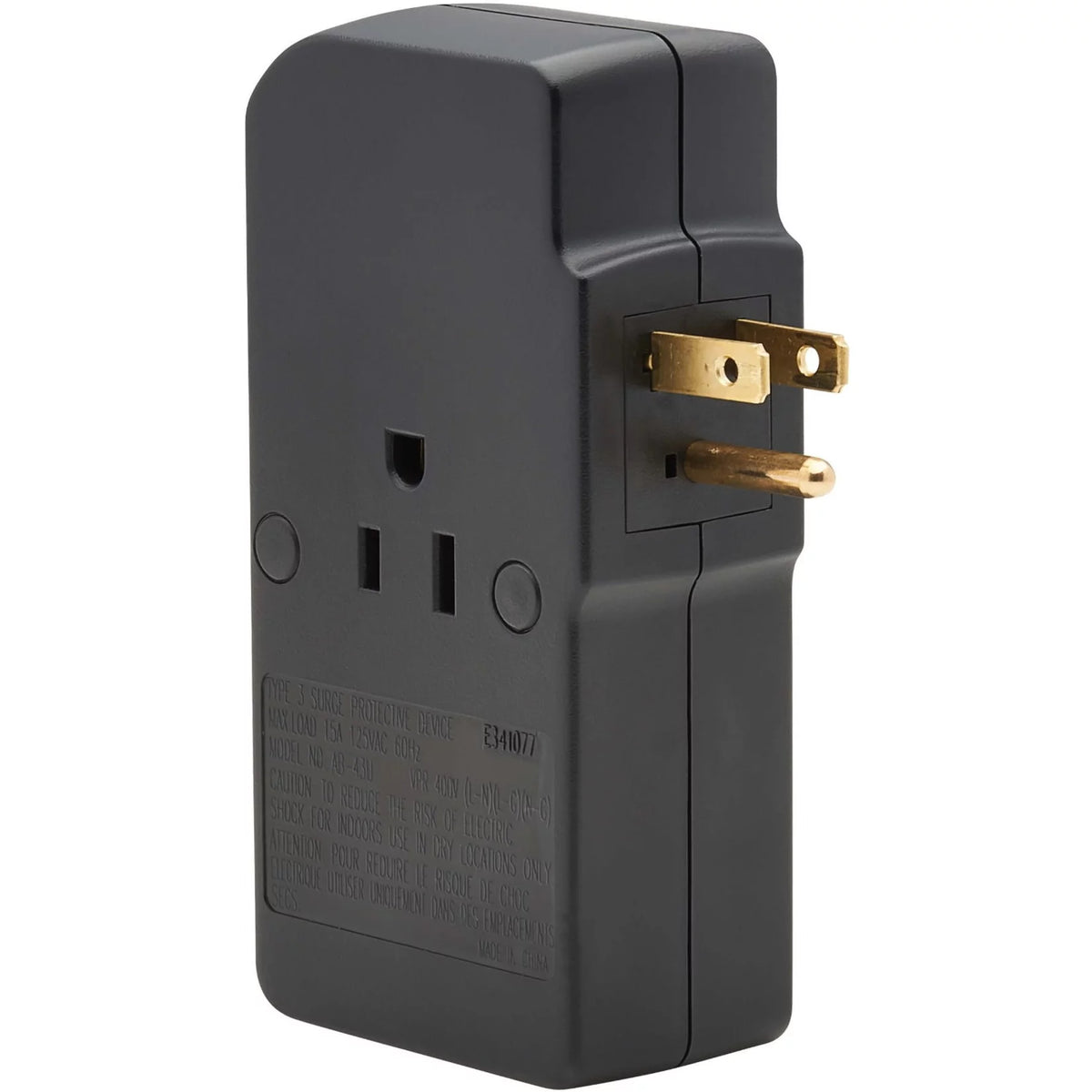 3-Outlet Surge Protector 2 USB Charging Ports Black E912