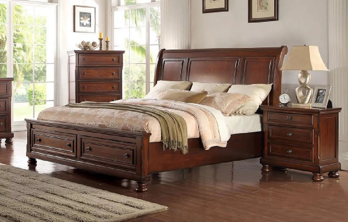 Cherry Wood Finish Eastern King Platform Bedroom Set 5Pcs N182144