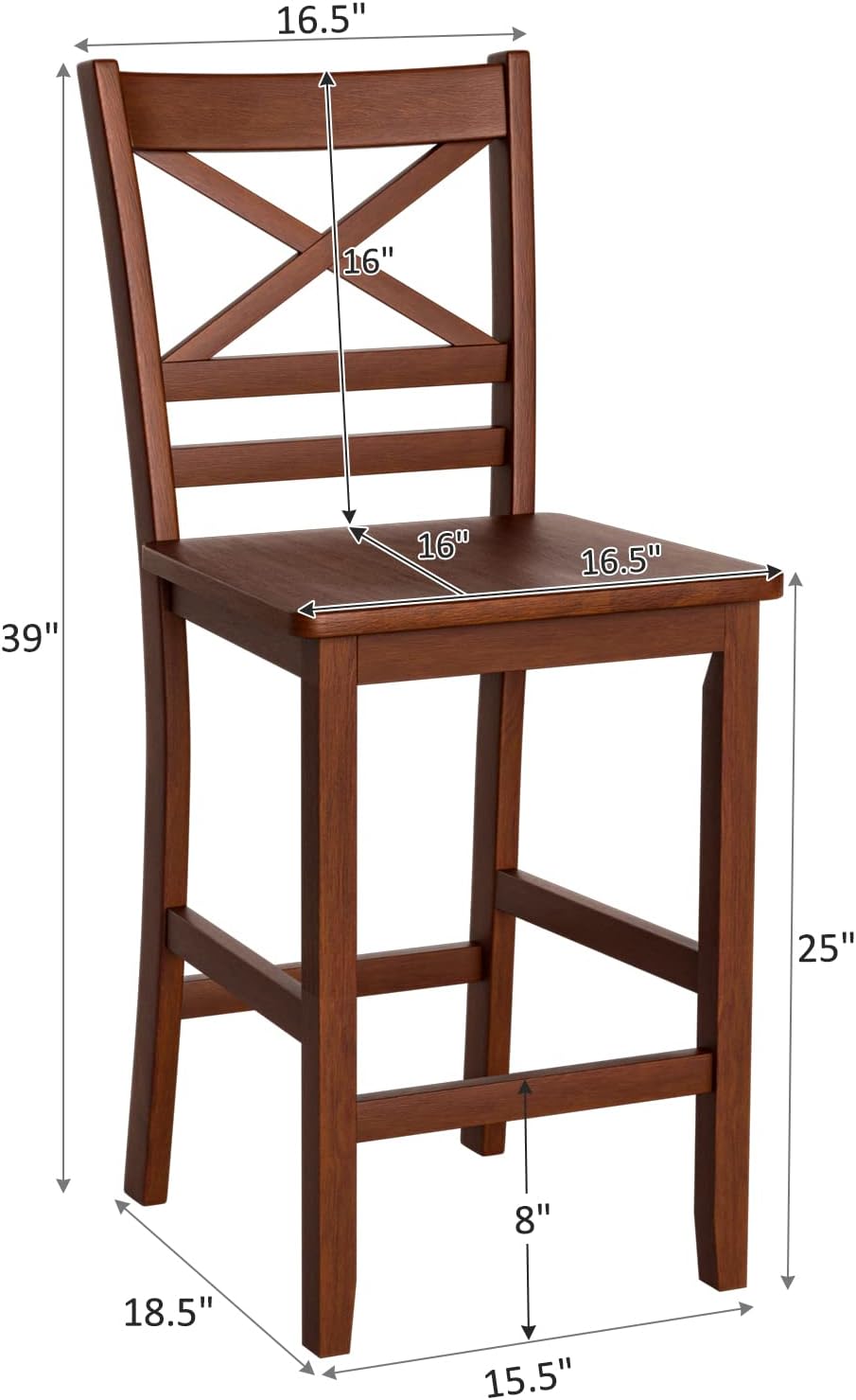 Set of 2 25'' Counter Height Bar Stools with Wooden Backrest A3305