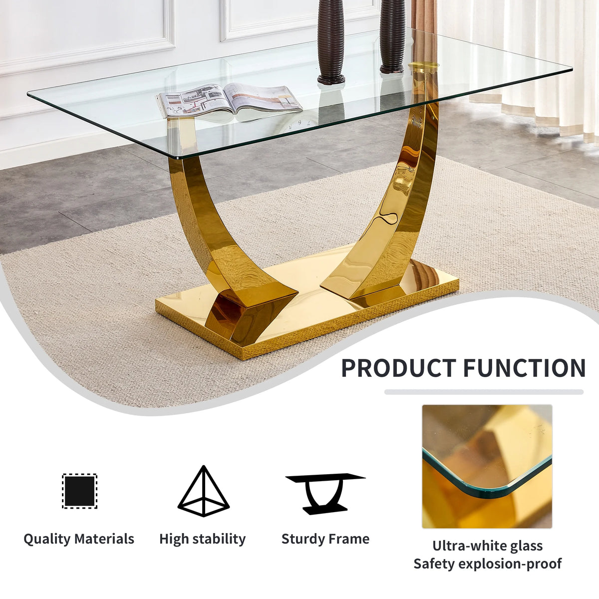 Glass Dining Table with Metal Legs J912