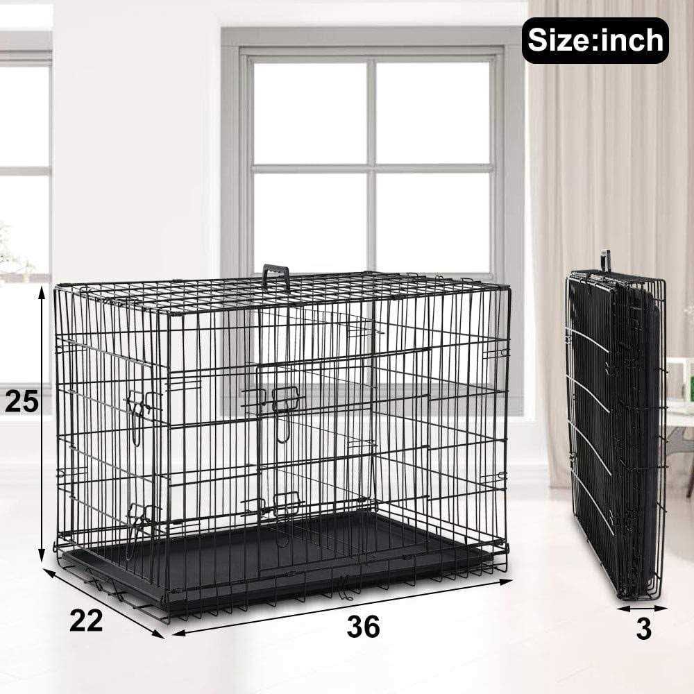 Folding Dog Crate with Double-Door, Tray, Handle U80096