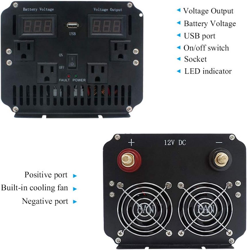Pure Sine Wave Power Inverter 4000W 12V to 110V DC to AC with LED Display Remote Controller N330