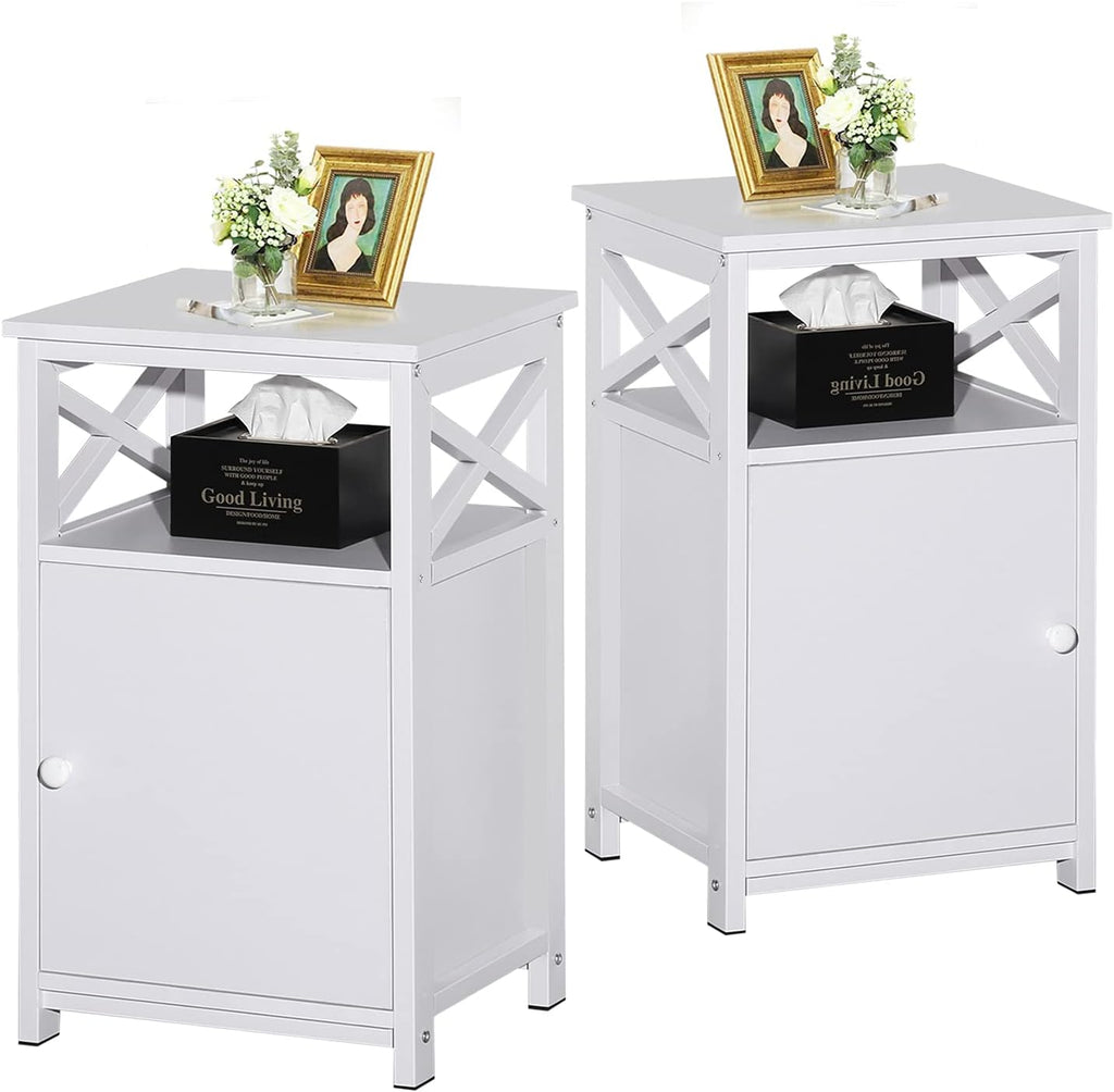 White Set of 2 Night Stand Side Table with Storage Cabinet P30492