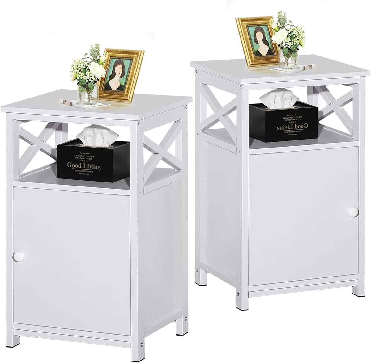 White Set of 2 Night Stand Side Table with Storage Cabinet P30492