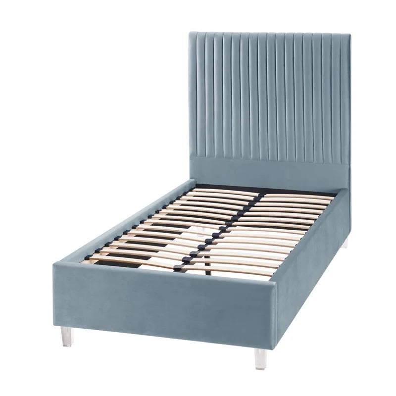 Velvet Full Platform Bed Slate Blue H70127