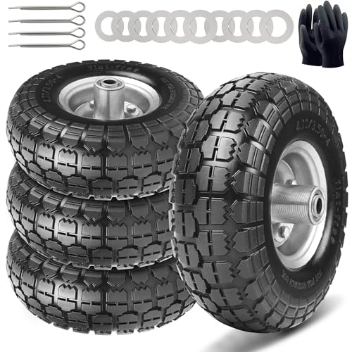 10 Inch 2 Pack Solid Rubber Flat Free Tire and Dolly Wheel with 5/8" Axle H5775