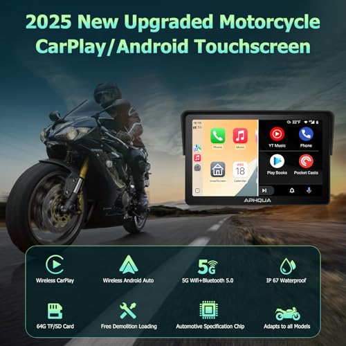 7-Inch Motorcycle GPS Navigation System with Apple CarPlay & Android Auto, Waterproof Touchscreen, Bluetooth, IP67 Waterproof M9855