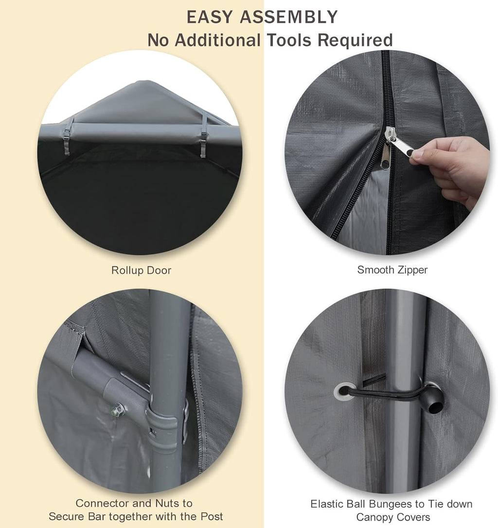 7x12 ft Gray Portable Storage Shed with Roll-up Zipper Door F64931