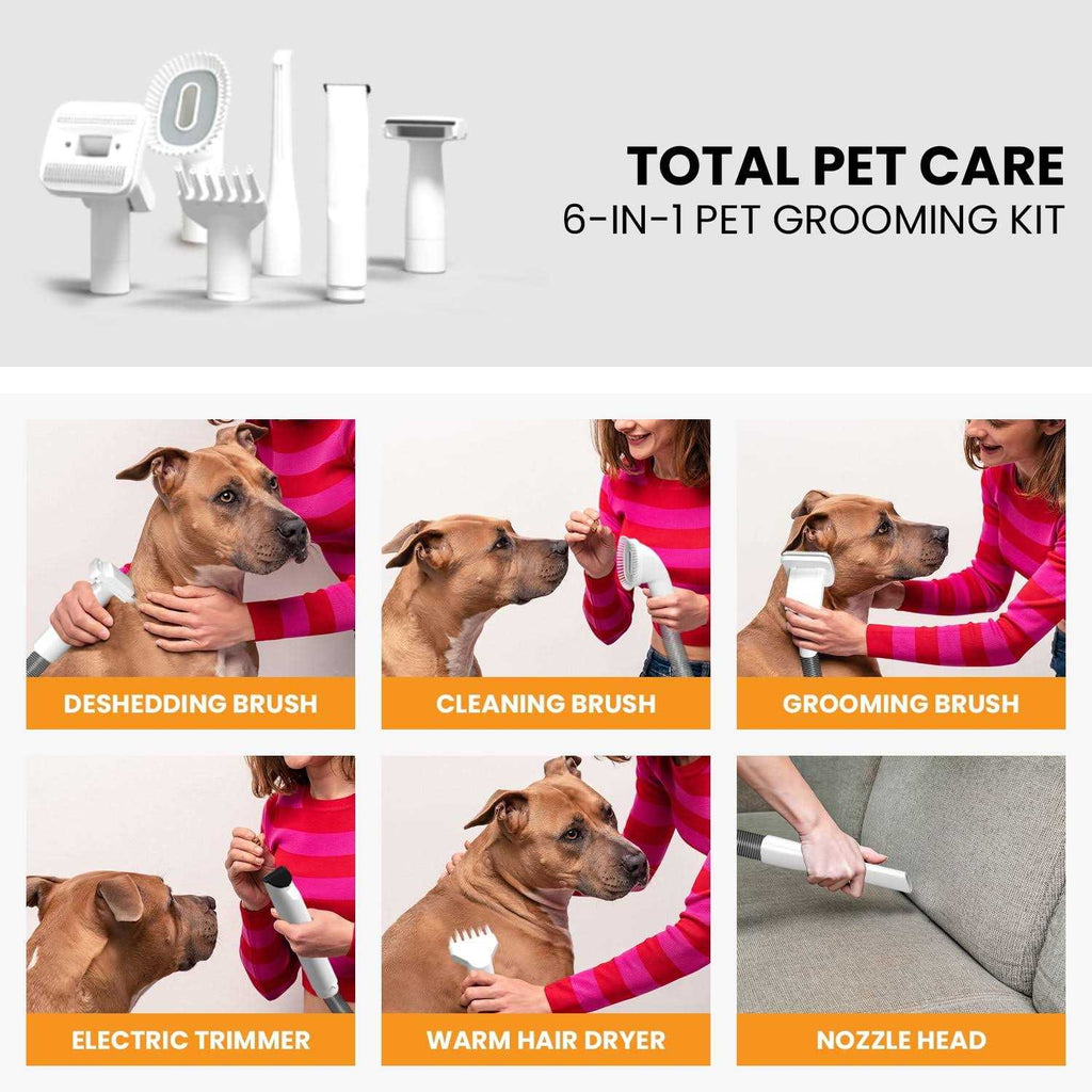 3-in-1 Pet Grooming Kit Vacuum Suction Dryer Clipper 6 Tools 4L Dust J832