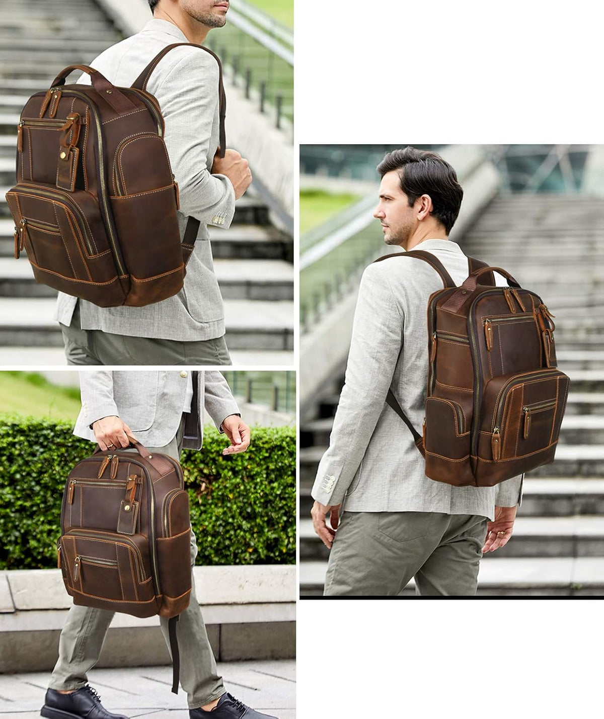 Men's Full Grain Leather Laptop Backpack D694284