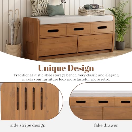 White Wooden Storage Bench with 2 Drawers and Cushion R22162