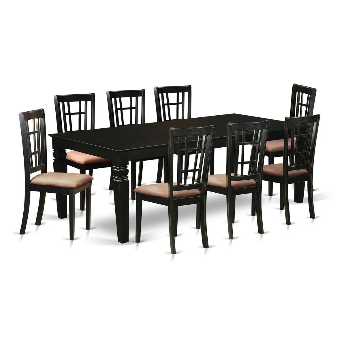 9 Pc Black Dining Room Set with Dining Table and 8 Linen Dining Chairs S251211