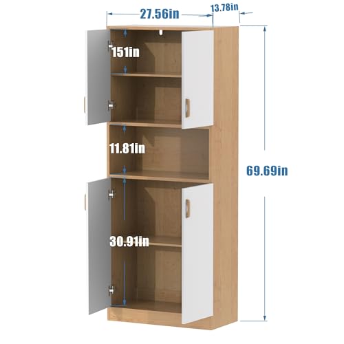 70" Tall Freestanding Wooden Kitchen Pantry Cabinet with Doors F551179