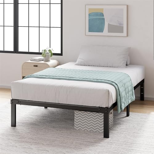16 Inch Metal Platform Bed with Steel Slat Support, Black, Full H2852