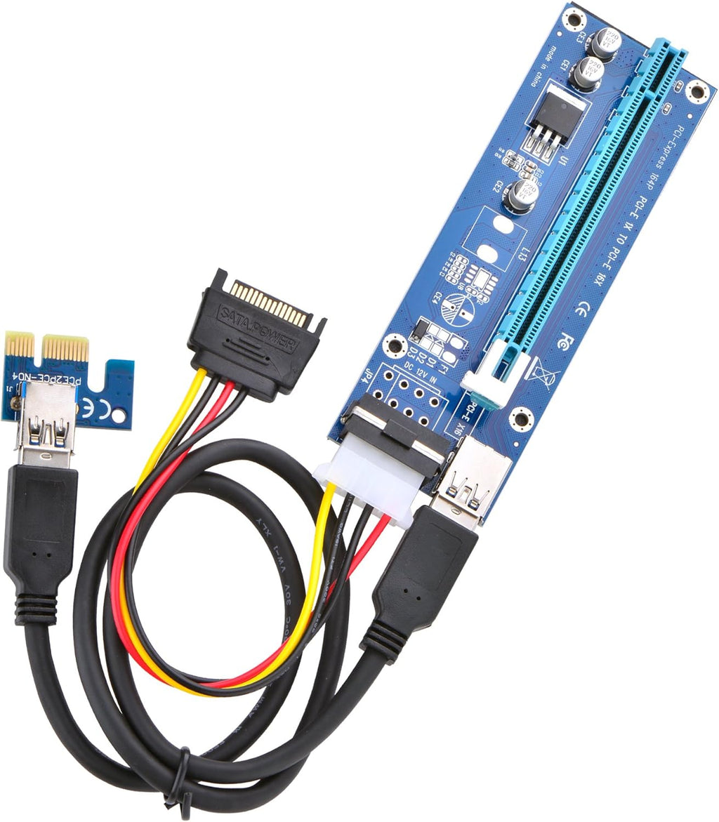 PCI Express 16x to 1x Powered Riser Adapter Card with 60cm USB 3.0 Extension Cable and 6-Pin PCI-E to SATA Power Cable (2 Pack 6 Pin) Y7120