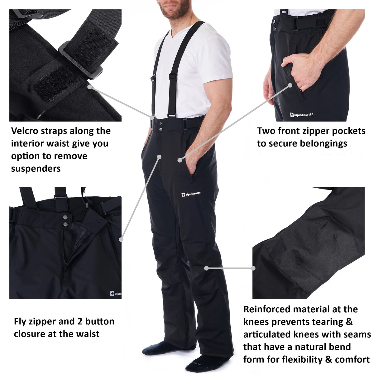 Waterproof Snowboard Ski Snow Pants with Removable Suspenders T3066