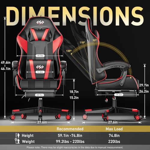 Ergonomic Gaming Chair with Footrest and Headrest W940482