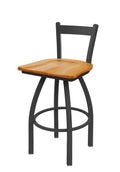Low Back Swivel Bar Stool with Pewter Finish and Medium Oak Seat M344880