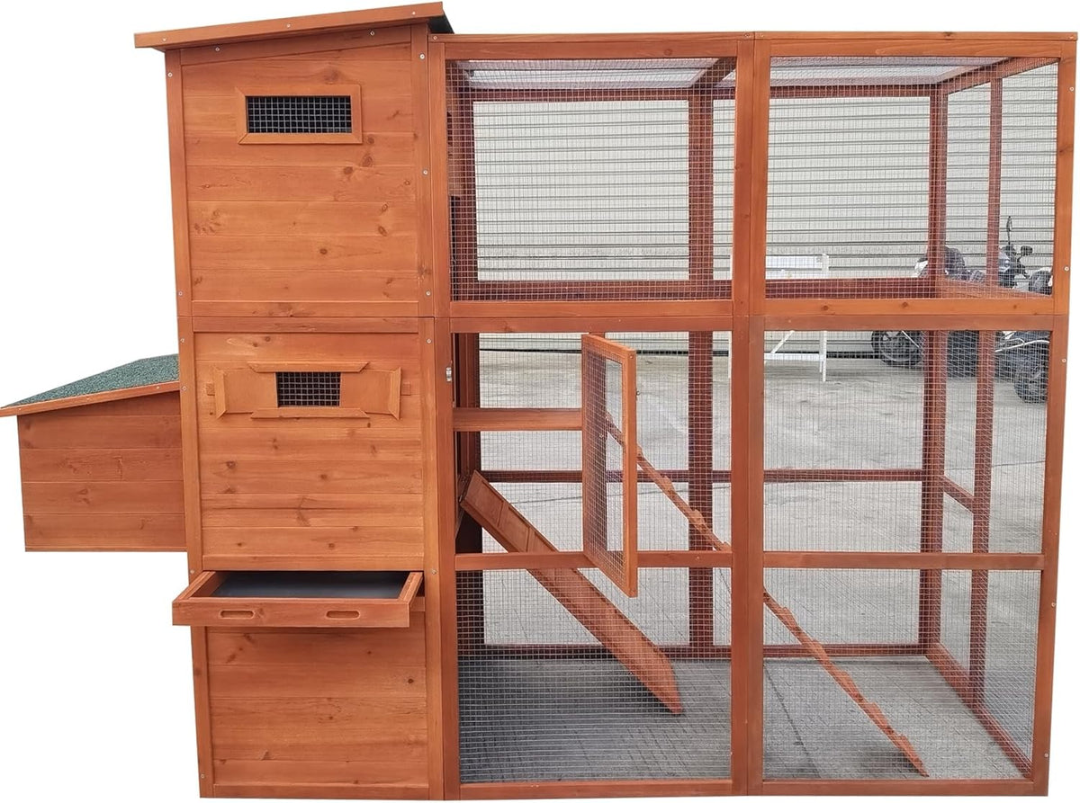 90.6" Wood Chicken Coop Hen House Nesting Box Run Cleaning Tray Z4232