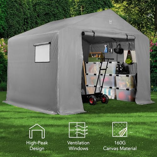 10x8ft Outdoor Storage Shed with Dual Doors Windows Metal Frame Black I5855