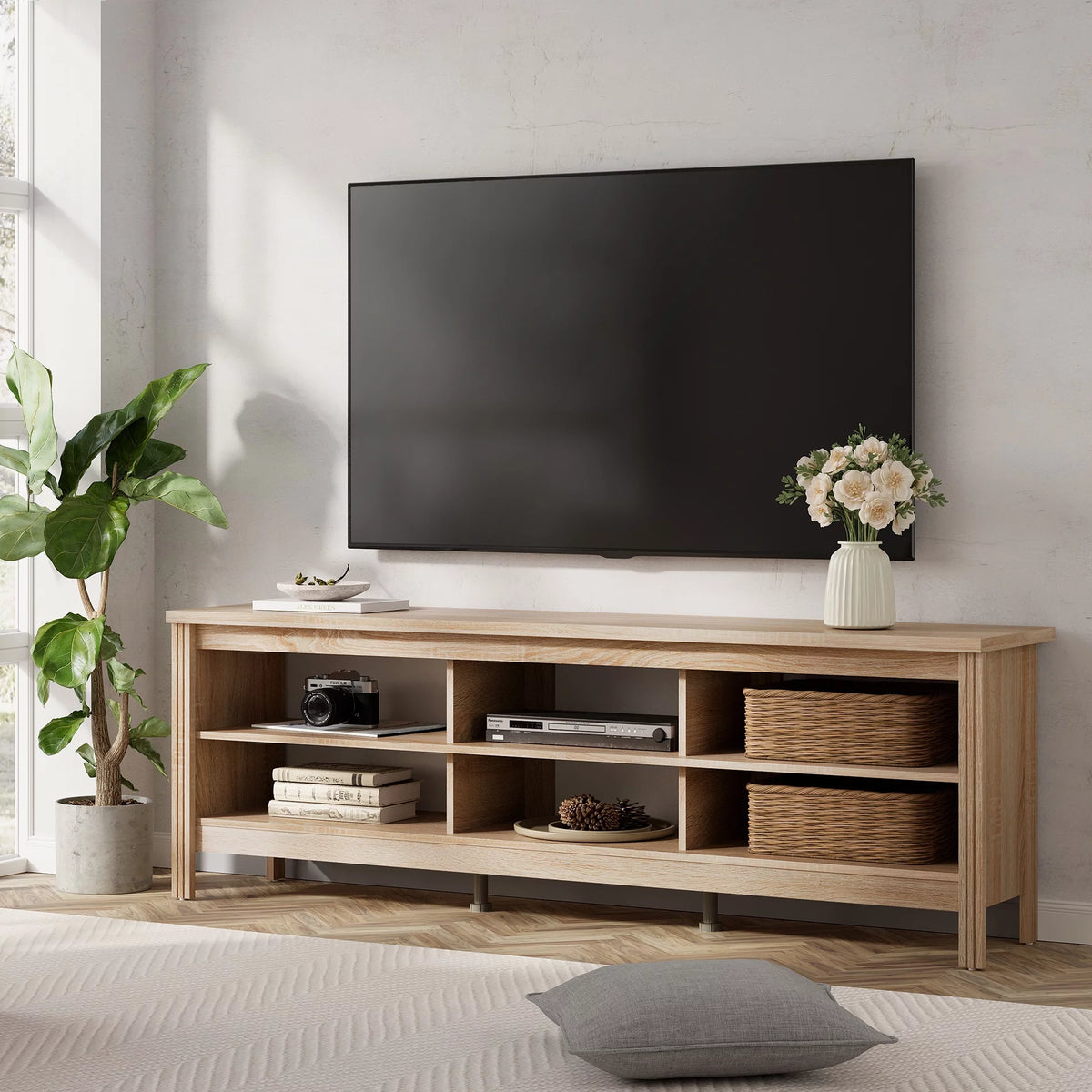 Oak Wood TV Stand for 75 Inch W3269