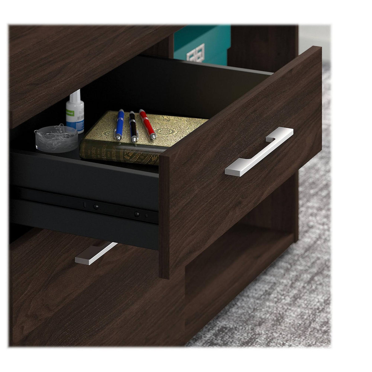 Black Walnut Low Storage Cabinet with Drawers and Shelves D586701