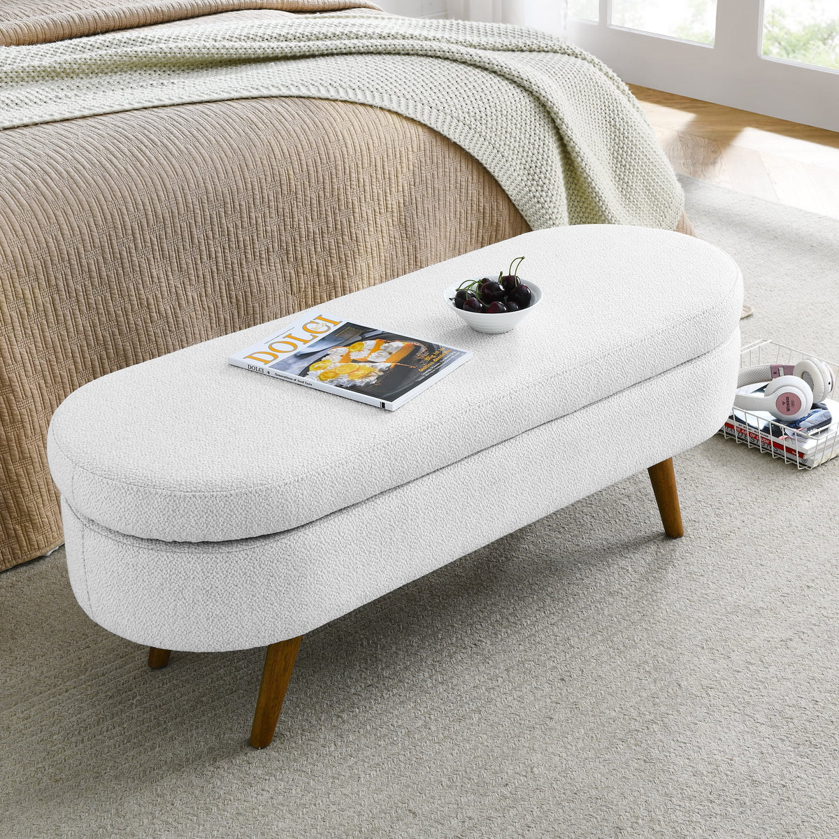 Oval Storage Bench with Rubber Wood Legs C3363