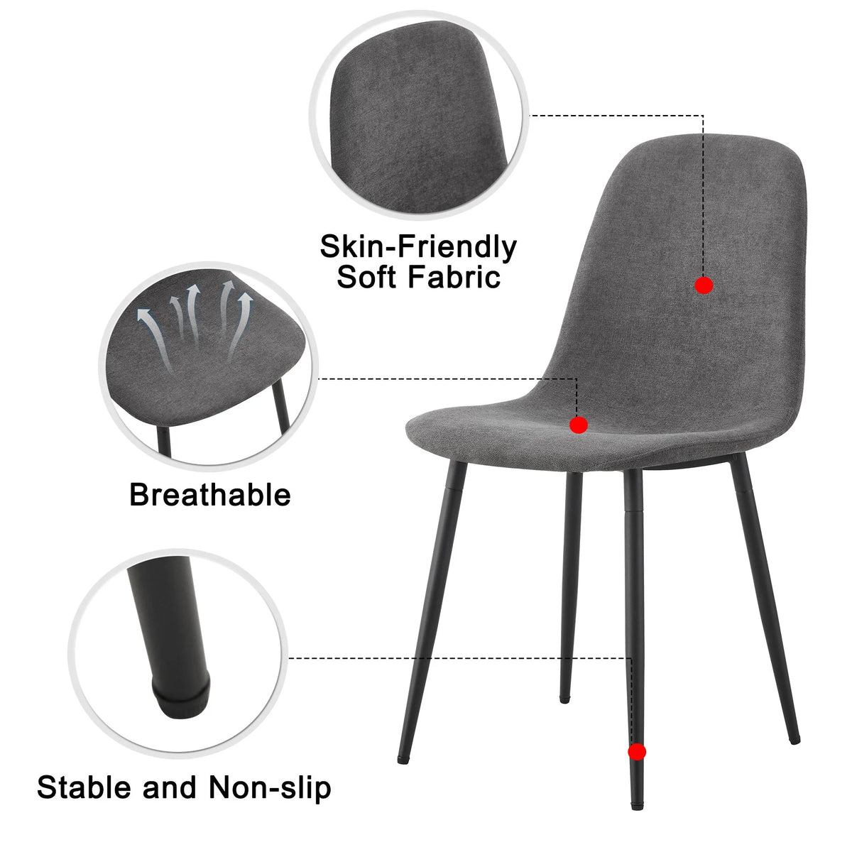 Dining Chairs Set of 4 Upholstered Side Chairs with Suede Fabric Cushion Seat and Metal Legs, Dark Gray Q1578