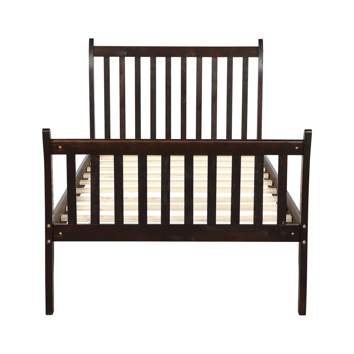 Twin Size Espresso Wood Platform Bed Frame with Headboard Q59272