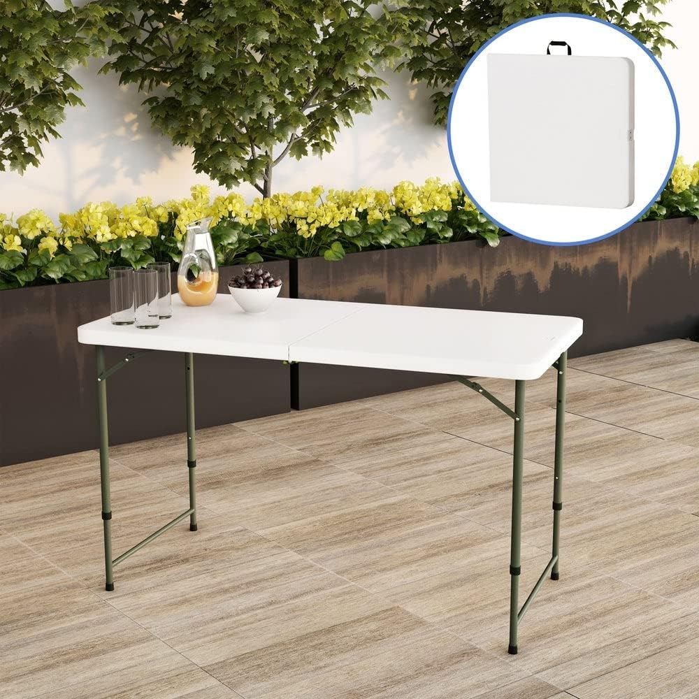 White 4ft Folding Plastic Dining Table with Handle V58075