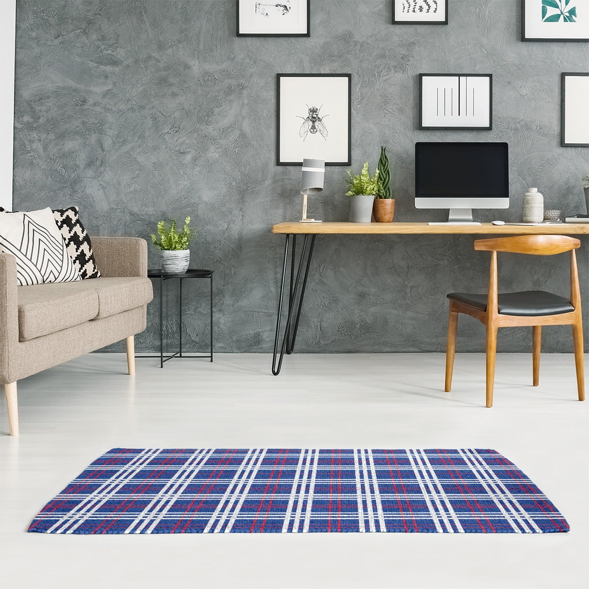 Blue Red White Plaid Area Rug 2' x 3' Q2482