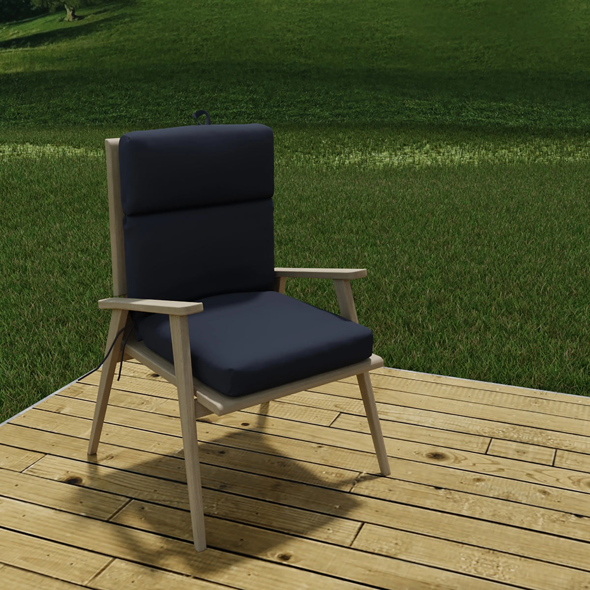 Navy Rectangular Outdoor Chair Cushion with Ties J8087