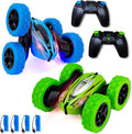 2 Pack 4WD 2.4Ghz Remote Control Stunt Cars, Blue+Green D166