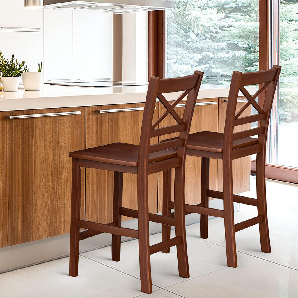 Set of 2 25'' Counter Height Bar Stools with Wooden Backrest A3305