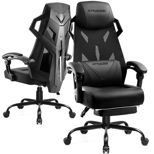 White Mesh Back Gaming Chair with Footrest V338